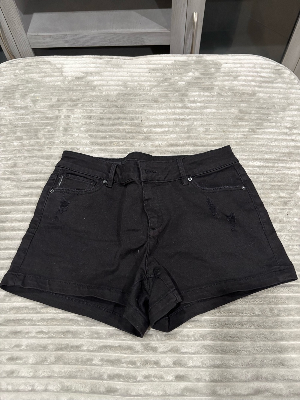 Armani Exchange Black Distressed High-Rise Jean Shorts - Picture 2 of 11